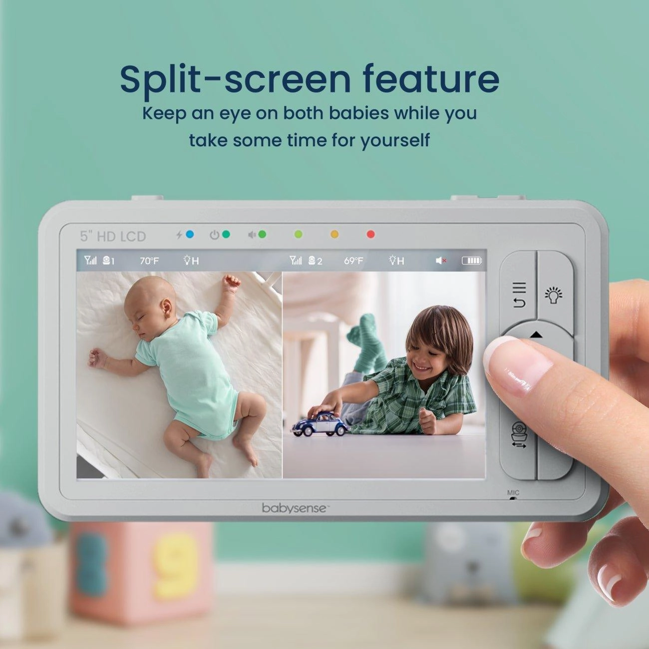 Babysense HD S2: Video Baby Monitor with 2 Cameras. Non Wifi. Split Screen & Night Light Machine