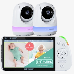 Babysense Max View: Video Baby Monitor with 2 Cameras. Non Wifi. Split Screen. Night Light & Sound Machine