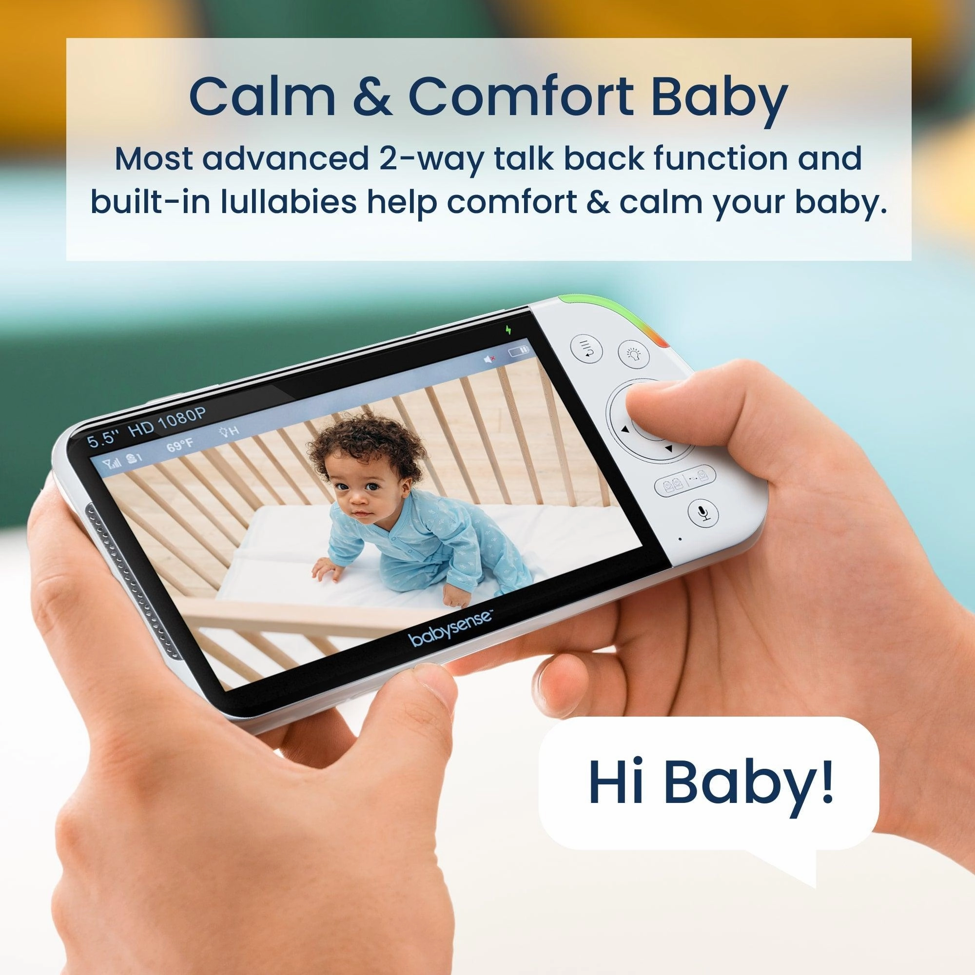 Babysense Max View: Video Baby Monitor with 2 Cameras. Non Wifi. Split Screen. Night Light & Sound Machine