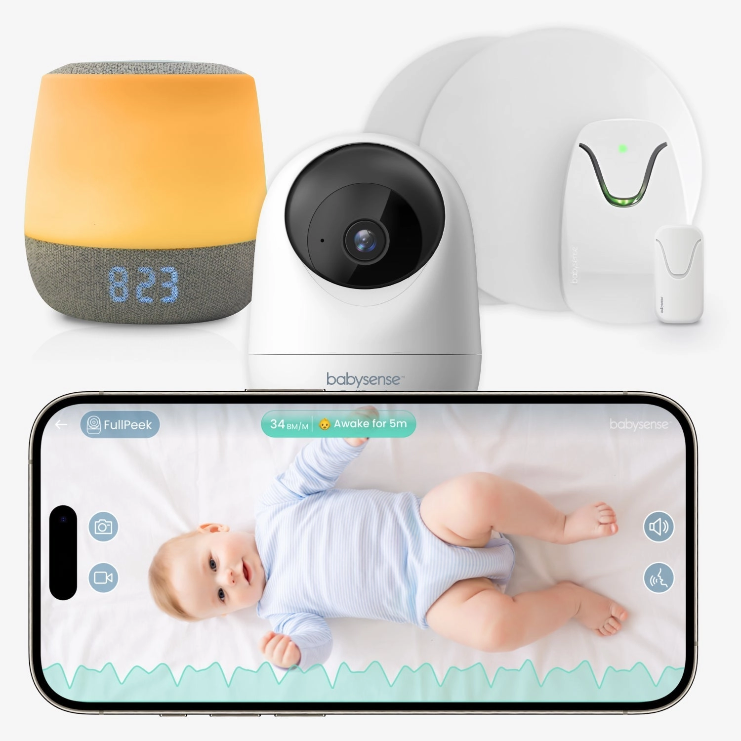 Babysense Safe Sleep Smart Nursery: Video Baby Monitor. Breathing Motion with Safety Alerts. Night Light & Sound Machine