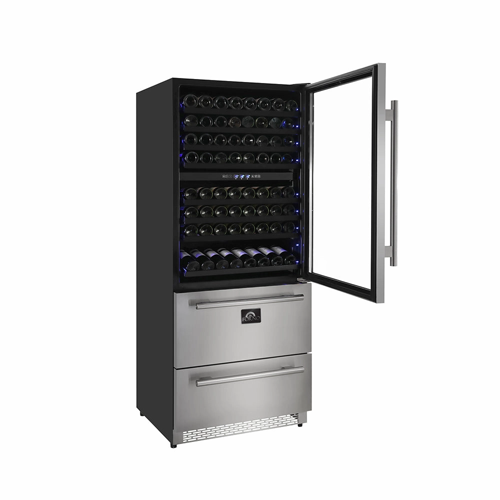 Capraia - Triple Temp Zones - Dual Zone 30 Wine Cooler with two refrigerator drawers
