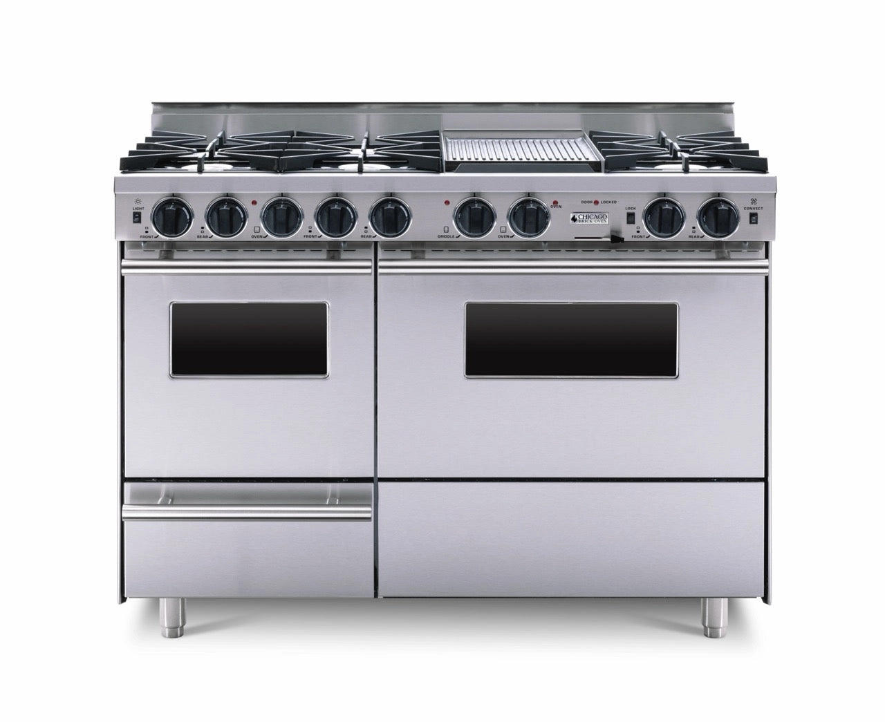 Chicago Brick Oven - 48 LP Gas True Dual-Fuel Self-Cleaning Convection Range - Open Burners