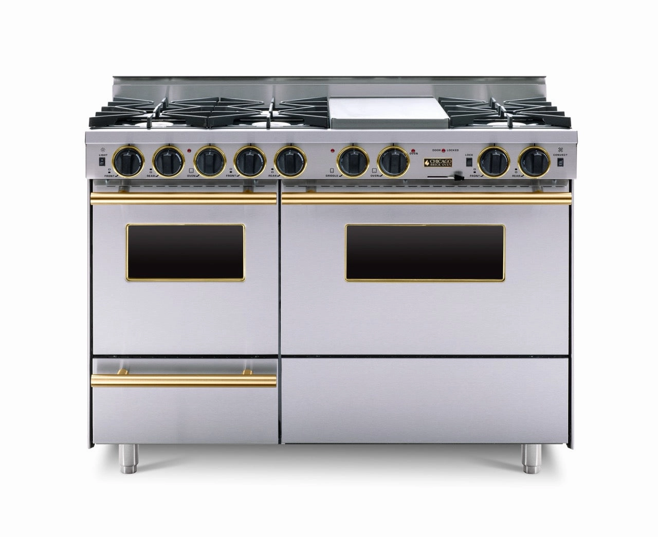 Chicago Brick Oven - 48 LP Gas True Dual-Fuel Self-Cleaning Convection Range - Open Burners