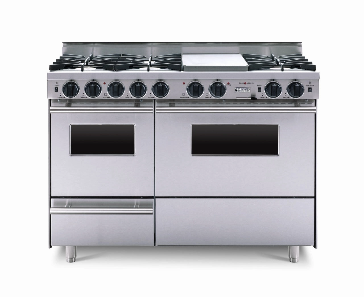 Chicago Brick Oven - 48 LP Gas True Dual-Fuel Self-Cleaning Convection Range - Open Burners