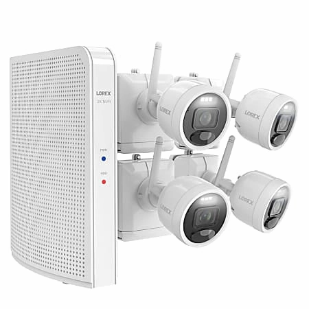 Lorex L42481-4AA4-E 2K 4.0-MP 8-Camera-Capable 1-TB NVR System with 4 Outdoor Wi-Fi Battery Security Cameras. White. L42481-4AA4-E