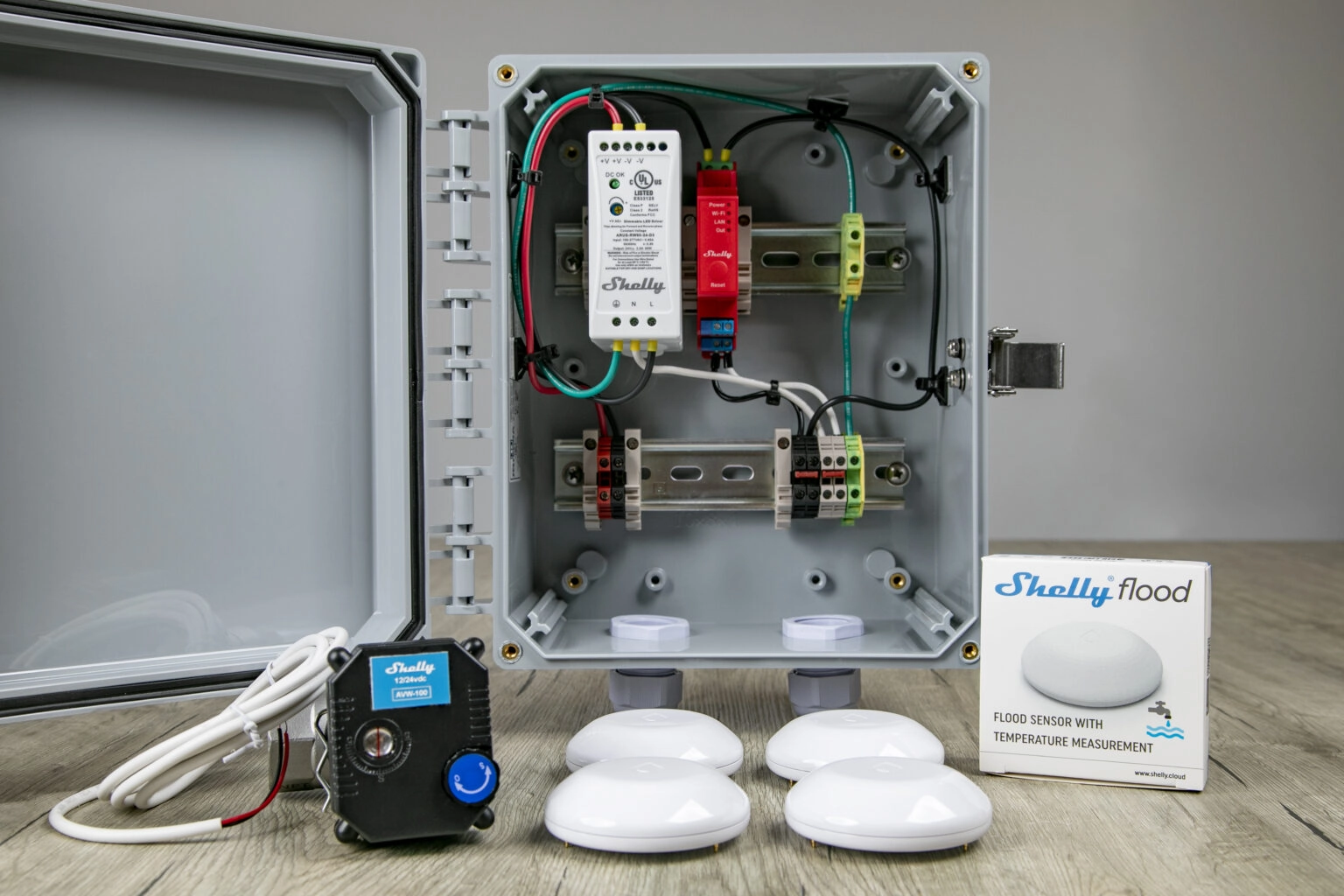 Shelly Smart Leak & Water valve kit w/4 Floods sensors