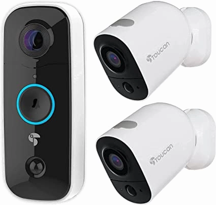 Toucan 1 Wireless Battery Powered Video Doorbell   2 Wireless Battery Powered Camera 6500 mAh Bundle