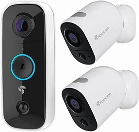 Toucan 1 Wireless Battery Powered Video Doorbell   2 Wireless Battery Powered Camera 6500 mAh Bundle