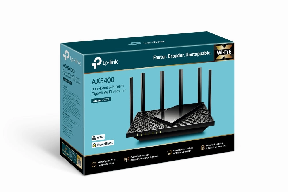 Tp-Link Router - AX5400 - Wireless - 1Gbps - Gigabit Ethernet.Wi-Fi - Networking / Ports Qty: 1 - 2.4 GHz;5 GHz;6GHz - 23Watt